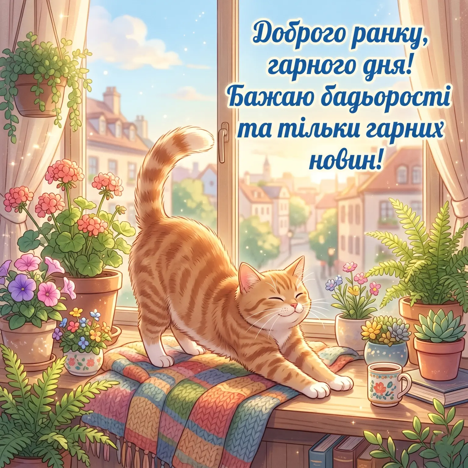 Привітання доброго ранку гарного дня для близьких та друзів у яскравих картинках