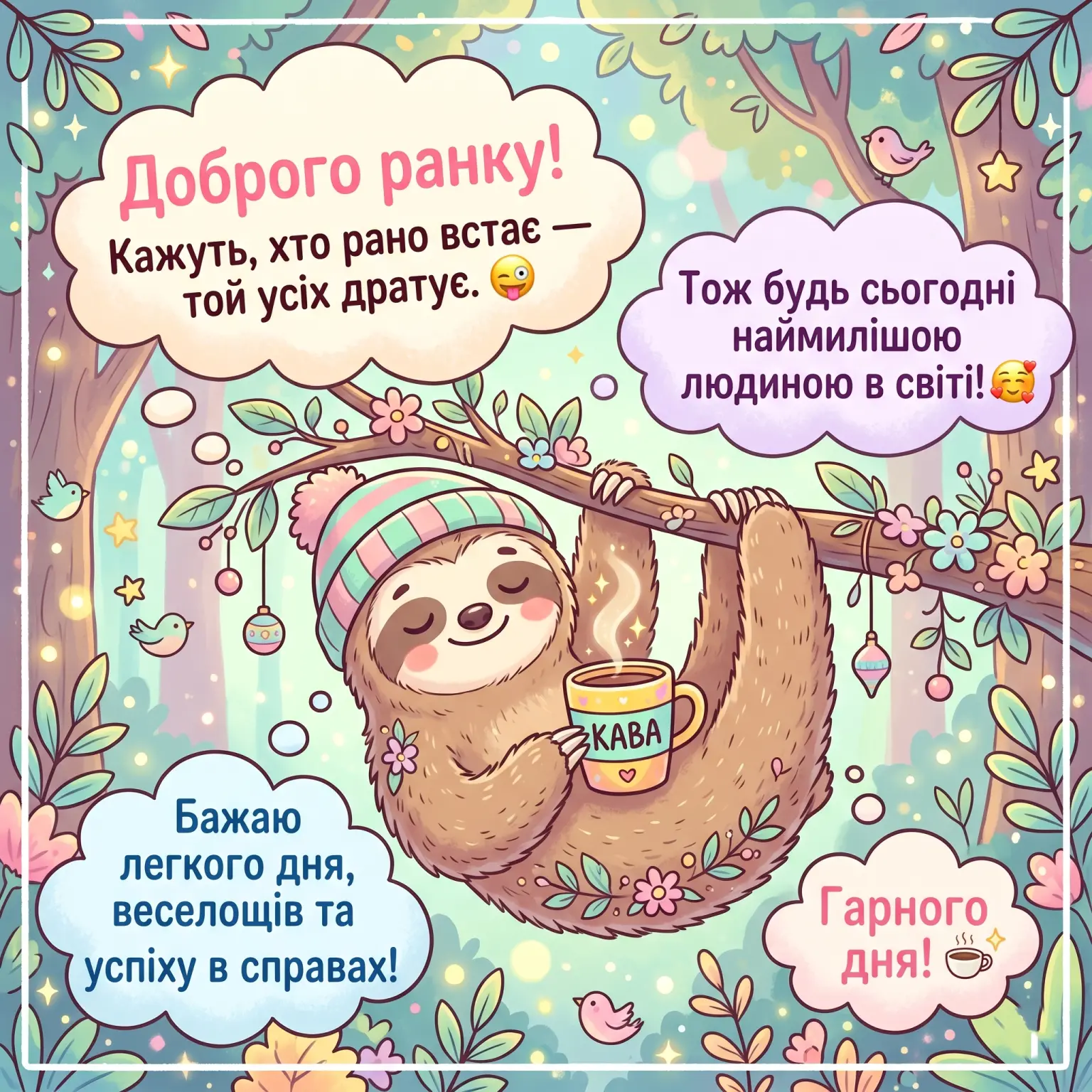 Привітання доброго ранку гарного дня для близьких та друзів у яскравих картинках