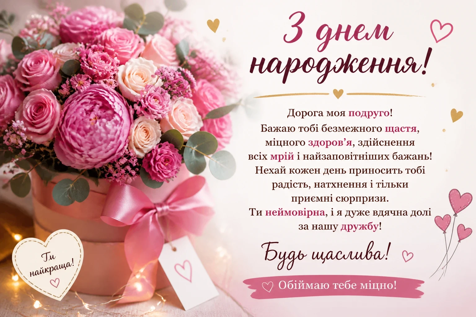 Привітання з днем народження для подруги