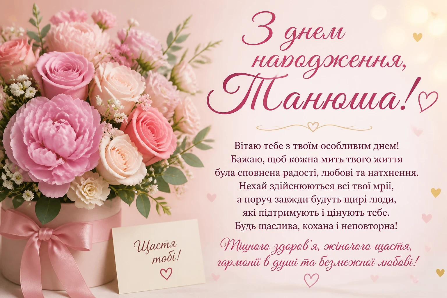 Привітання з днем народження для Танюші