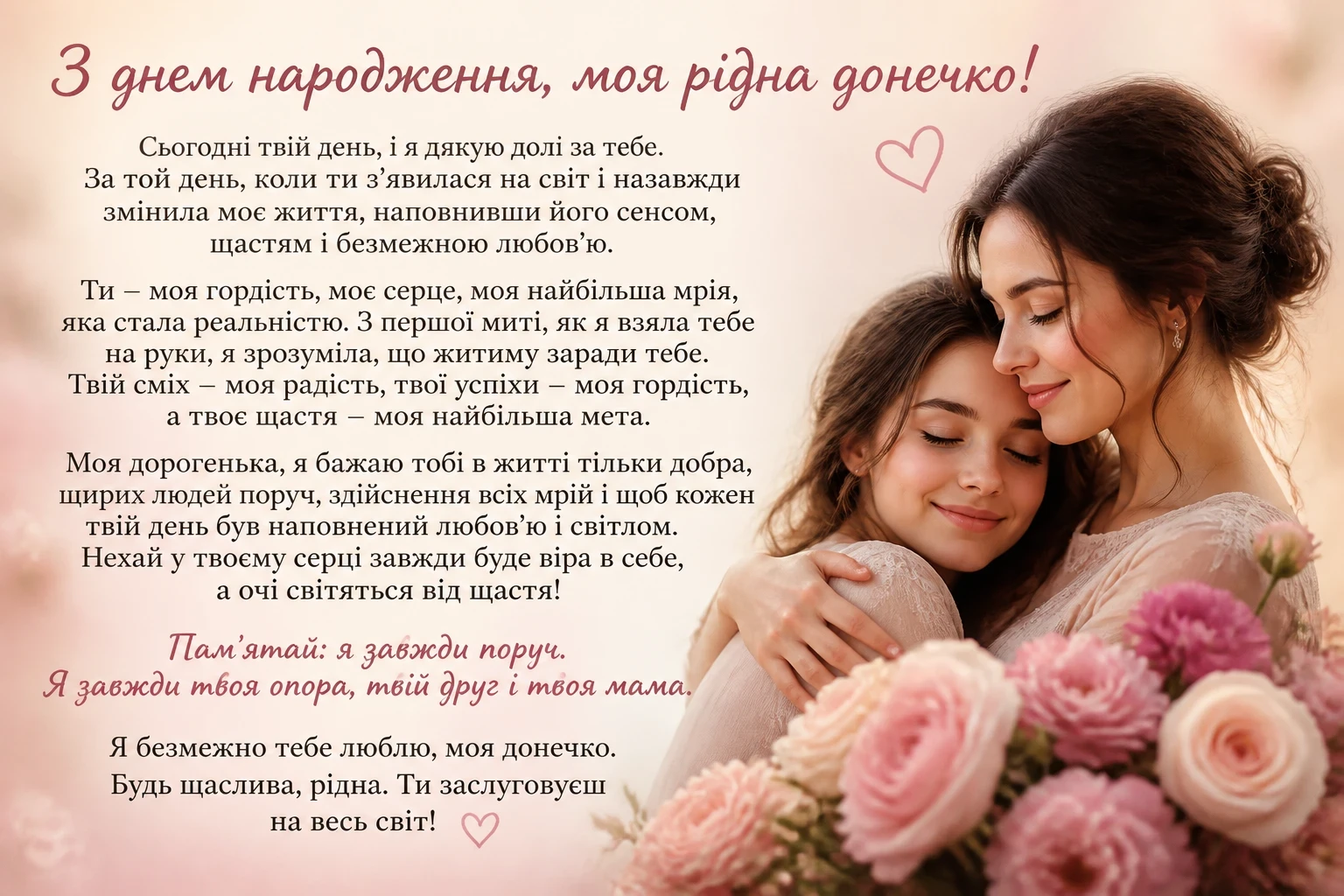 Привітання до сліз з днем народження доньці від мами