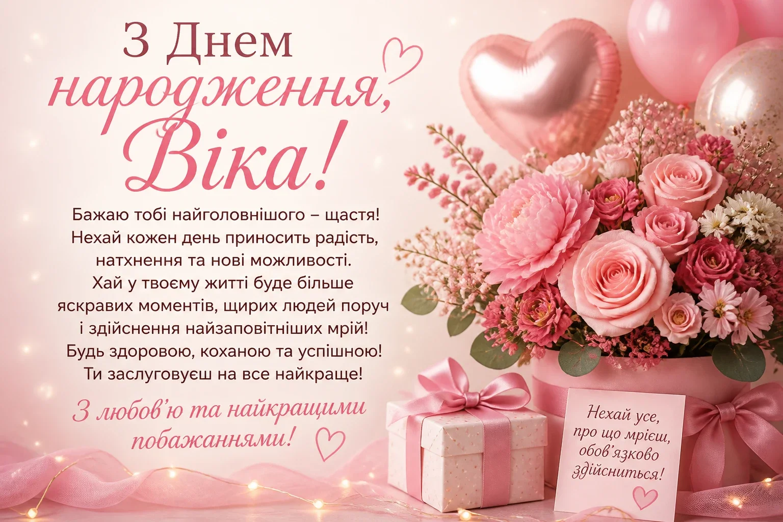 Привітання з днем народження для Віки