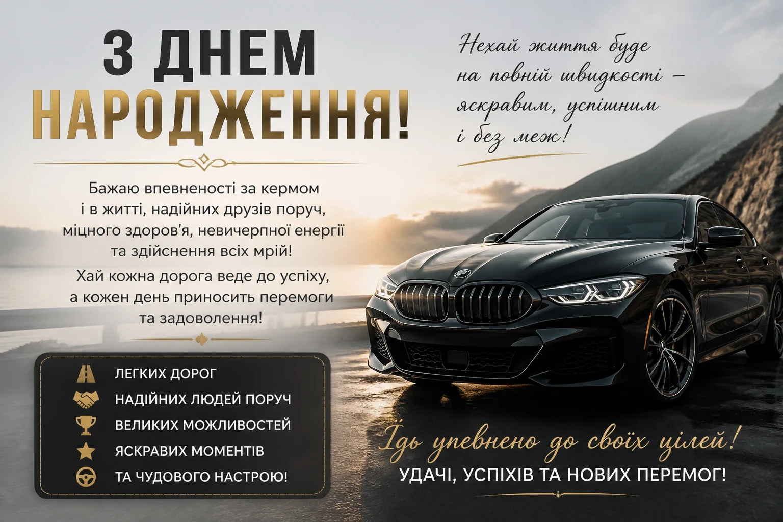 Привітання з днем народження мужчині та для чоловіків власників машини